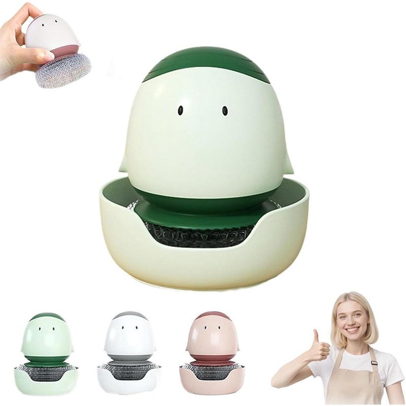Dish Brush with Soap Dispenser, Automatic Liquid Dishwashing Brushes,Kitchen Scrub Brush for Dishes Pots Pans Sink Cleaning, Cute Chick-shaped Dish Scrubber with Holder Set - Image 1